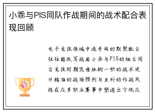 小乖与PIS同队作战期间的战术配合表现回顾